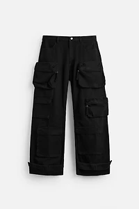 DENIM CARGO PANTS WITH POCKETS
