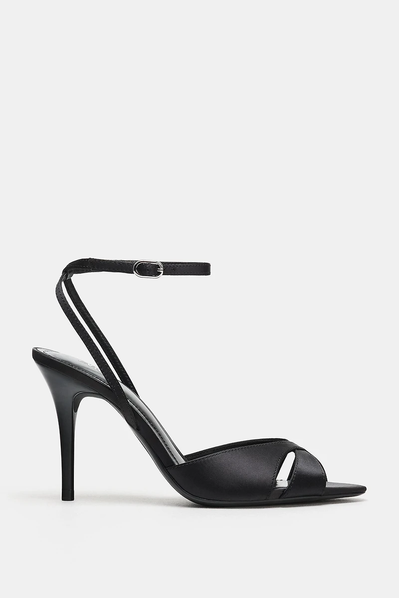 SATIN EFFECT HEELED SANDALS