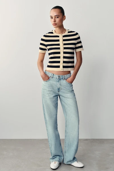 SHORT SLEEVE STRIPED CARDIGAN