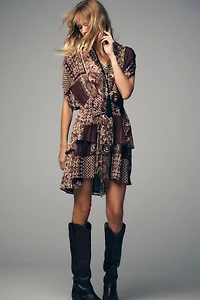 BEADED PRINTED METALLIC THREAD DRESS