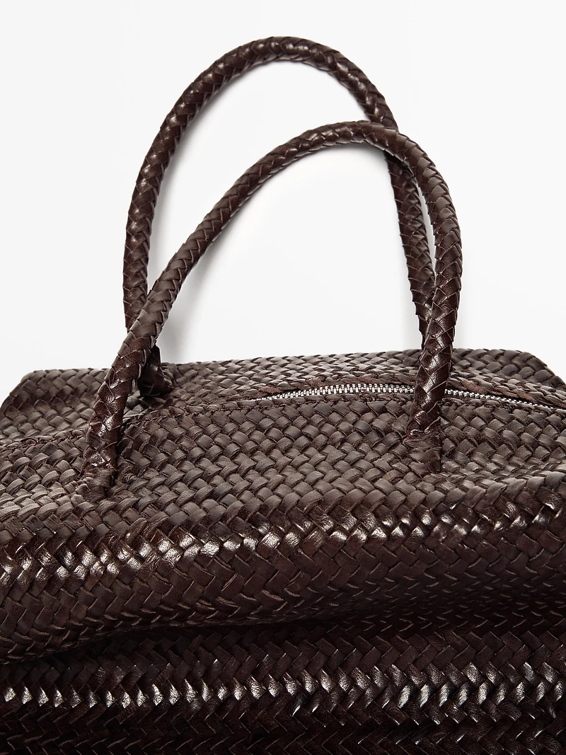 Braided nappa leather satchel bag