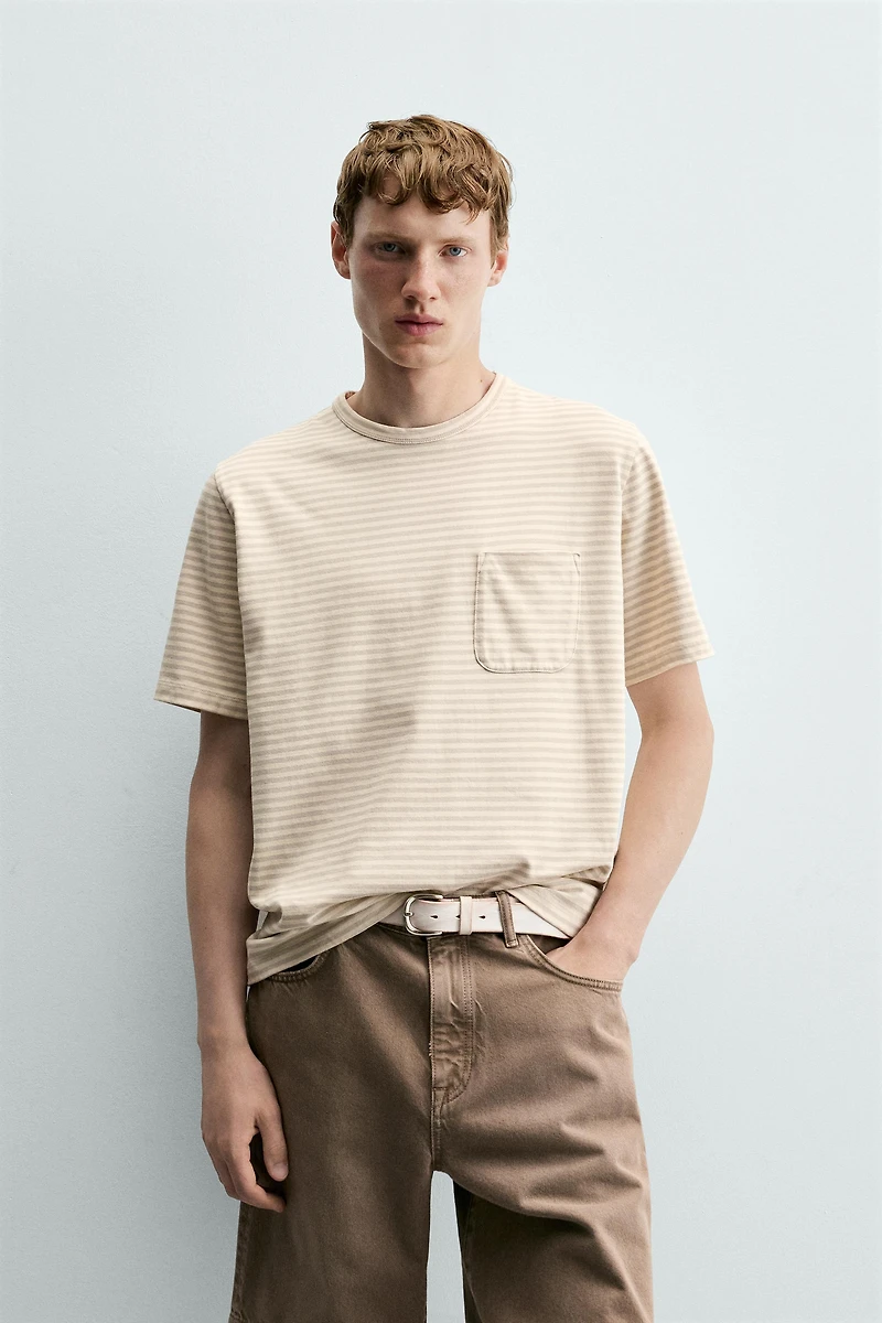 STRIPED JACQUARD POCKET T-SHIRT