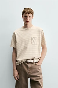 STRIPED JACQUARD POCKET T-SHIRT
