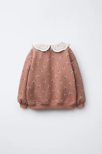 EMBROIDERED COLLAR FLORAL SWEATSHIRT