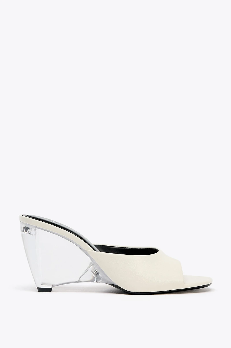 TRANSPARENT WEDGE LEATHER MULES