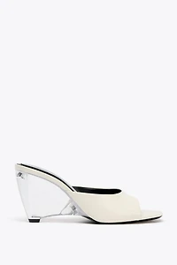TRANSPARENT WEDGE LEATHER MULES