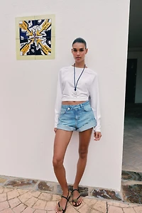 Z1975 CROSSOVER WAIST DENIM SHORTS