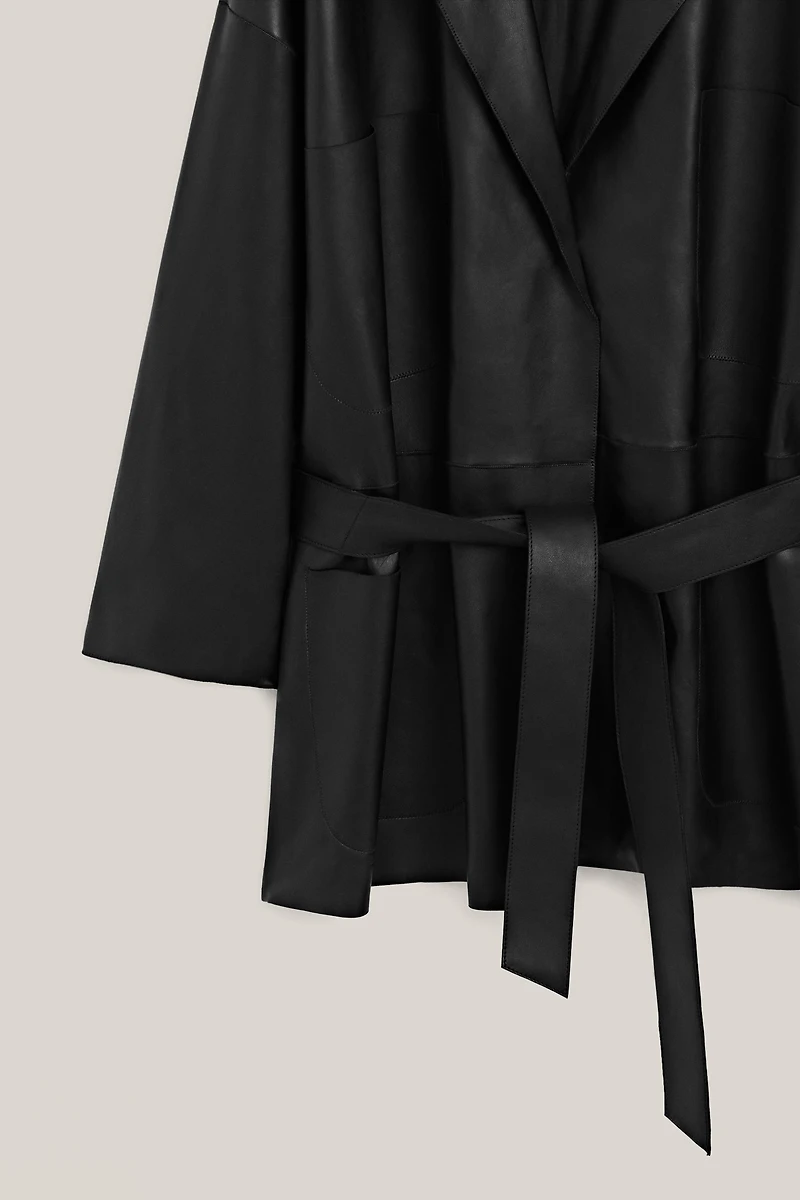 Long nappa leather jacket with tie - LIMITED EDITION