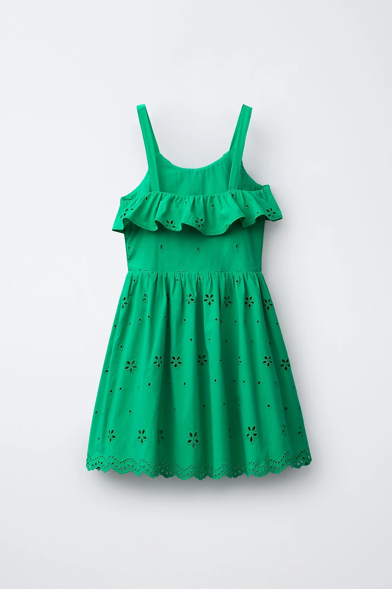 SCHIFFLY EMBROIDERED RUFFLE DRESS