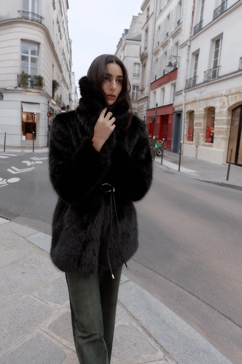 FAUX FUR COAT WITH BELT