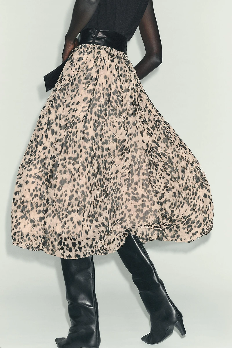 ANIMAL PRINT COMBINATION MIDI DRESS WITH BELT