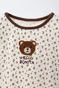 FLORAL AND ANIMAL TERRY PATCH RIBBED T-SHIRT