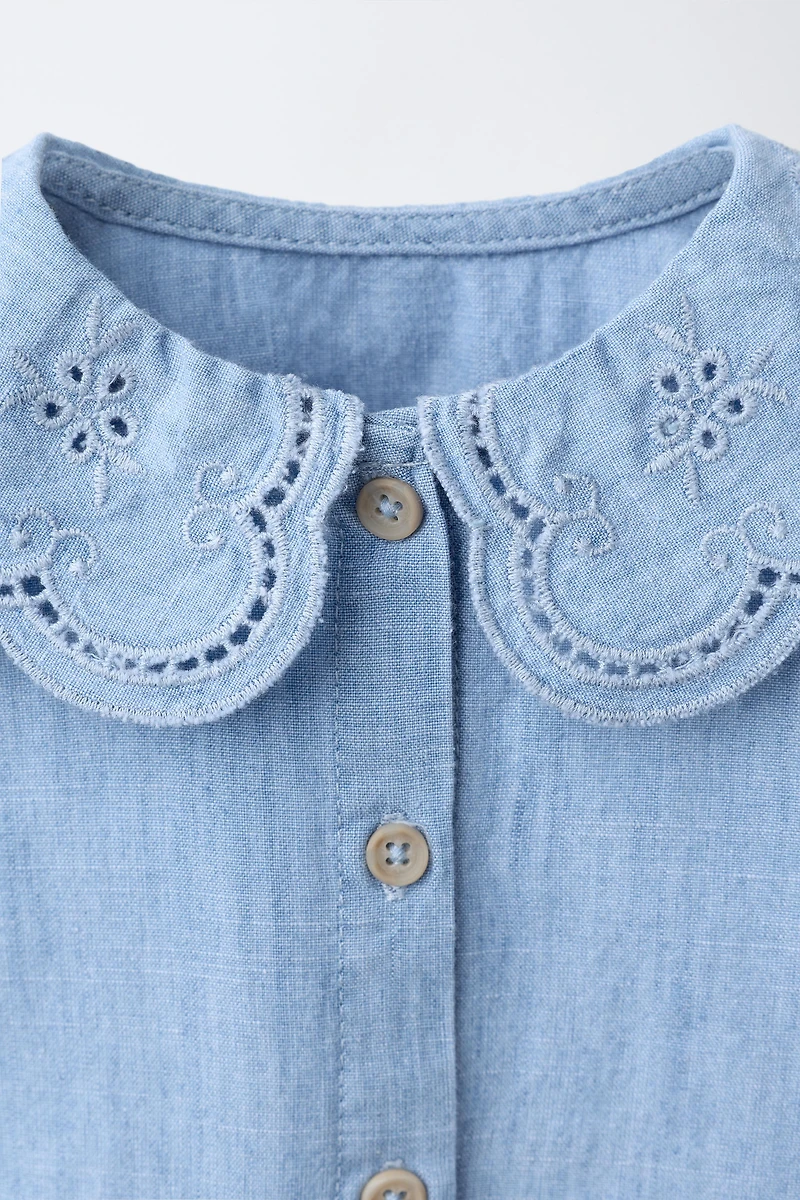 EMBROIDERED PETER PAN COLLAR SHIRT