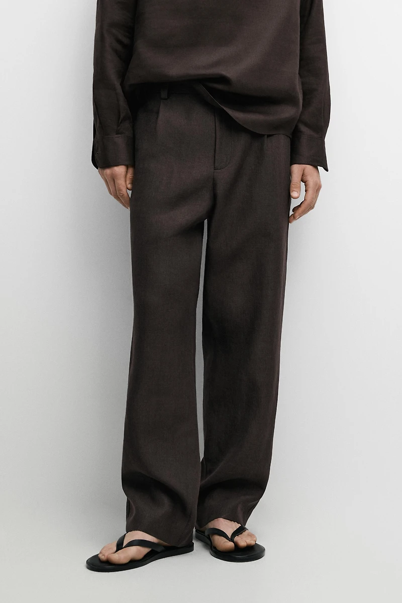 100% linen houndstooth pants