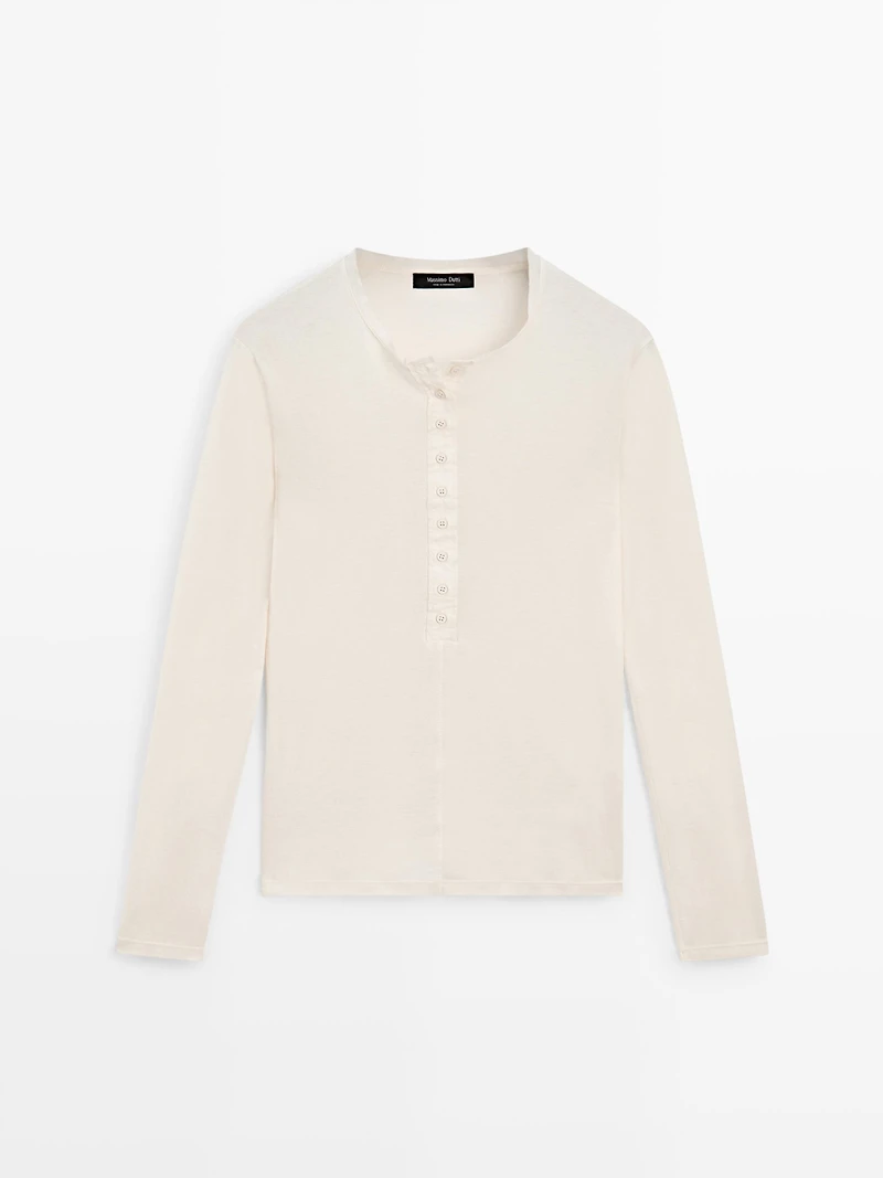 Button-up cotton T-shirt
