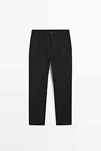 100% linen straight-leg trousers
