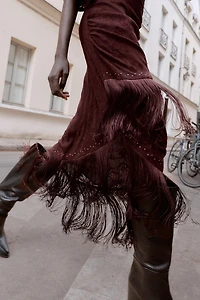 DEVORÉ FRINGED ASYMMETRIC MIDI DRESS