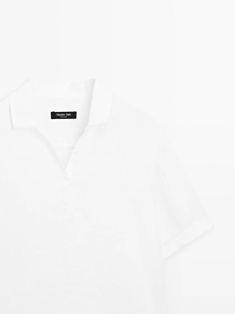 Short sleeve linen polo shirt