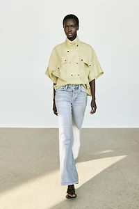 Short sleeve linen snap button shirt