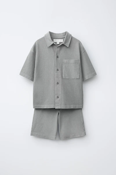 PLAIN GARMENT DYE SHIRT AND SHORTS SET