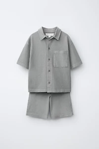 PLAIN GARMENT DYE SHIRT AND SHORTS SET