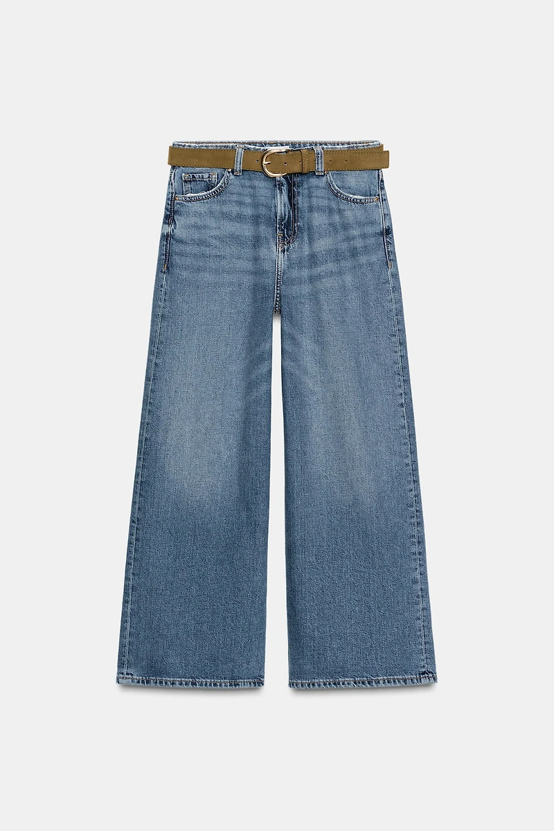Z.08 WIDE LEG CROPPED HIGH WAIST BELTED JEANS