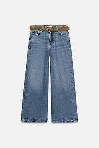 Z.08 WIDE LEG CROPPED HIGH WAIST BELTED JEANS