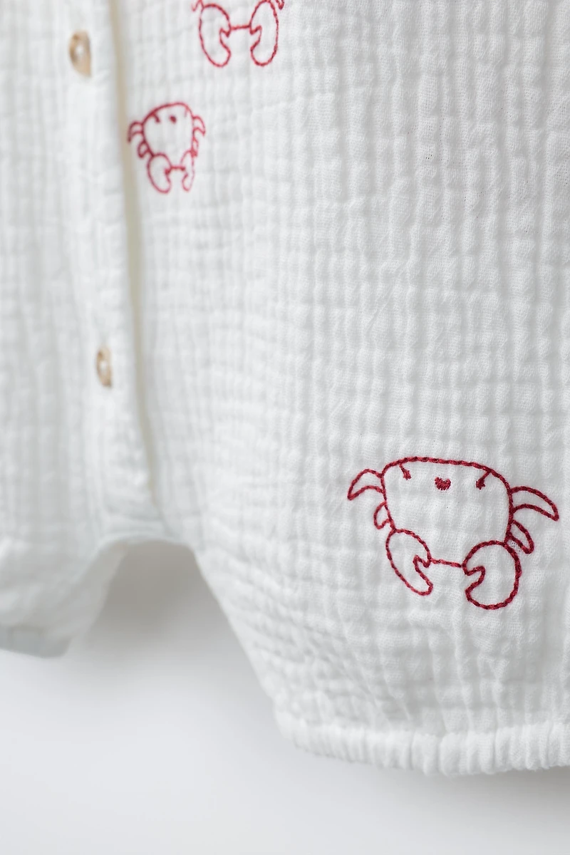 EMBROIDERED CRAB TEXTURED ROMPER