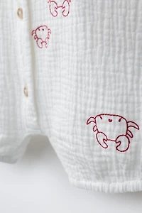 EMBROIDERED CRAB TEXTURED ROMPER