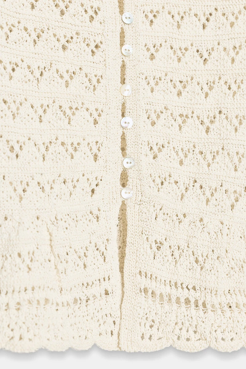 SHORT SLEEVE POINTELLE CARDIGAN