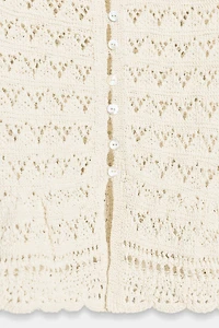 SHORT SLEEVE POINTELLE CARDIGAN