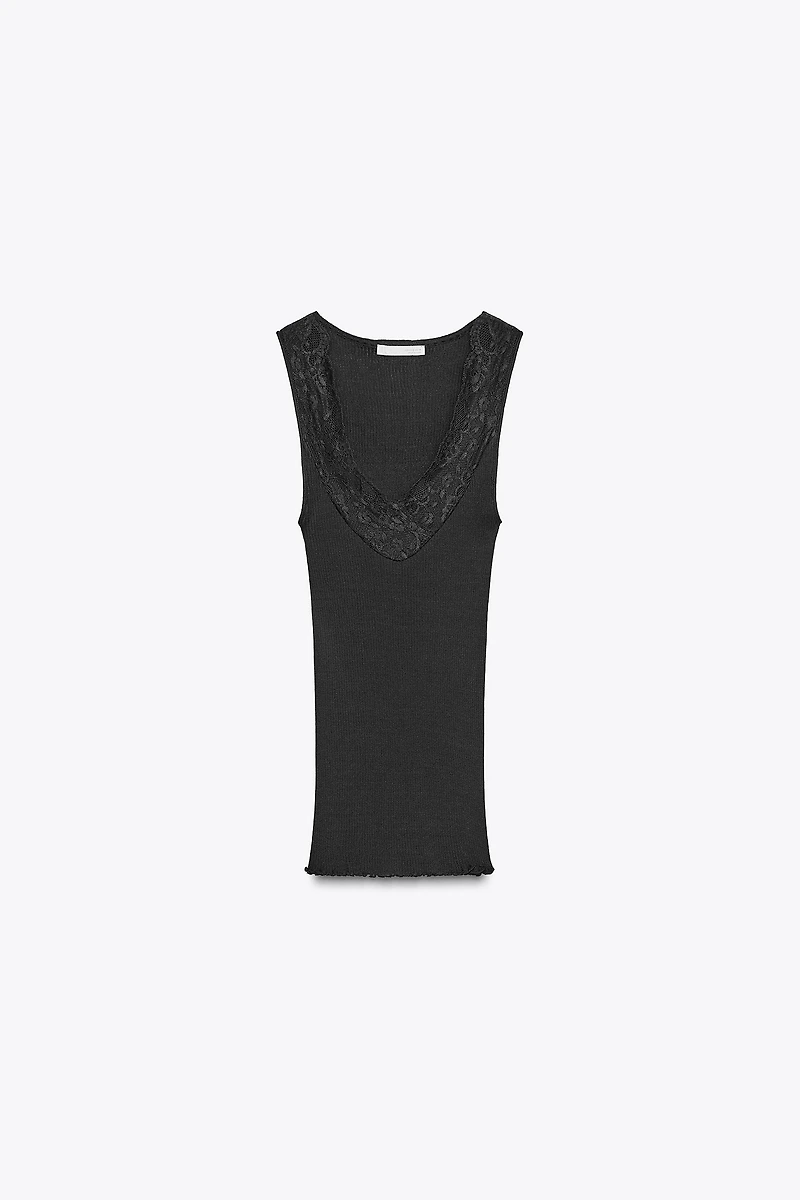 RIBBED LACE T-SHIRT