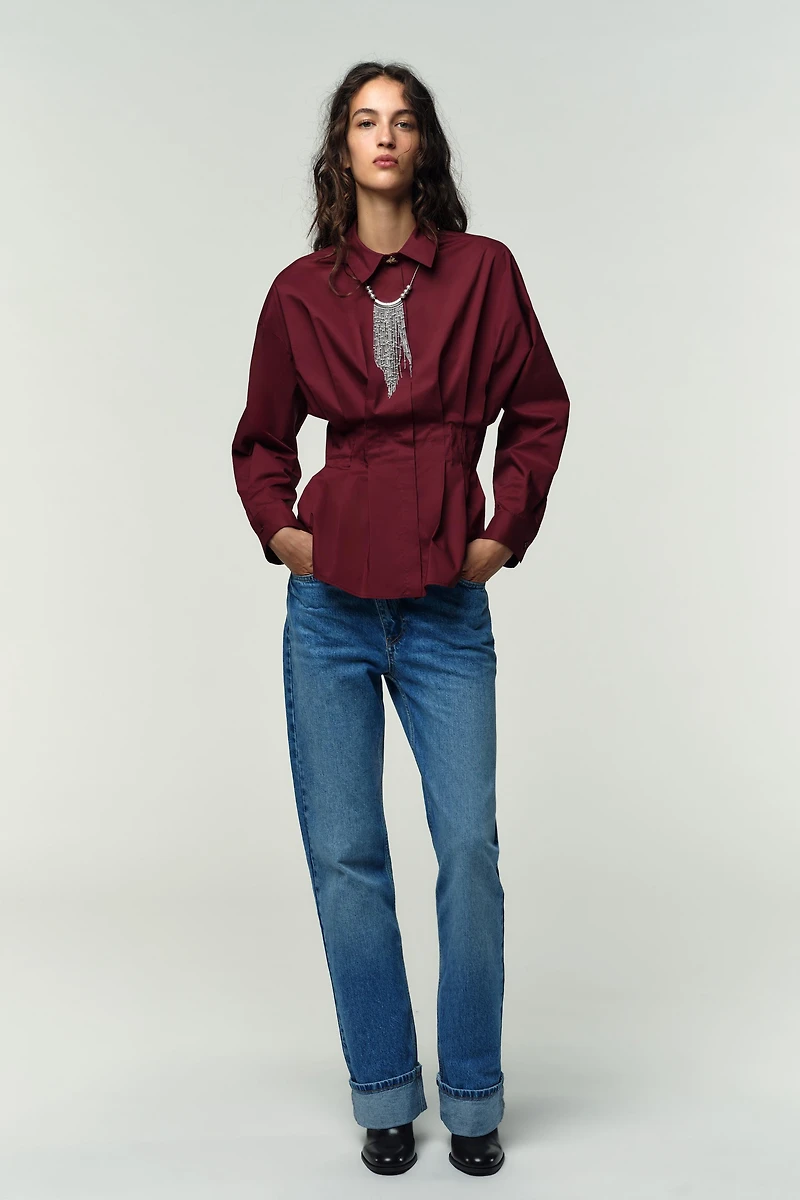 PLEATED POPLIN SHIRT