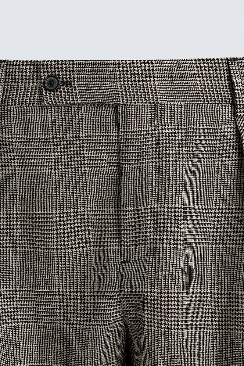 PANTALON DE COSTUME À CARREAUX EN LAINE ET LIN AARON LEVINE X ZARA