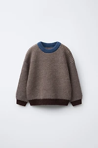 CONTRAST TRIM CHUNKY KNIT SWEATER