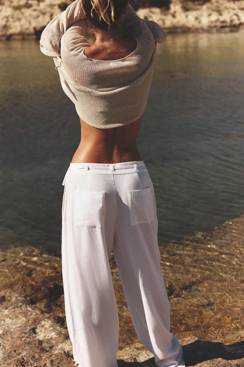 WIDE LEG LINEN BUCKLE PANTS