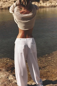 WIDE LEG LINEN BUCKLE PANTS