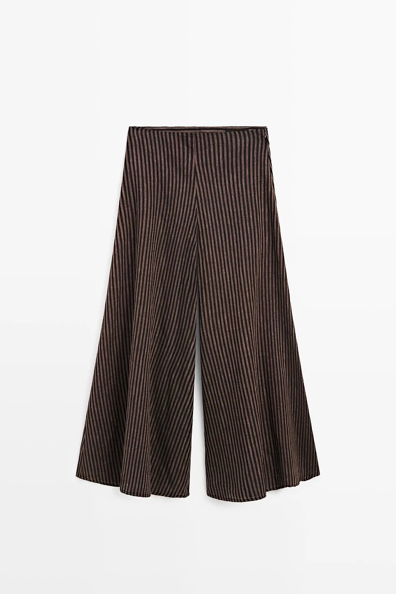 Striped flowing linen blend skort