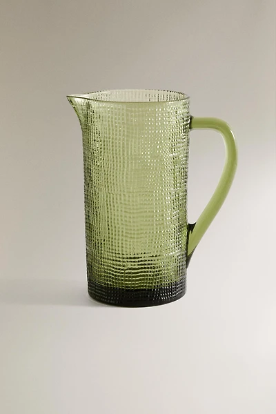 RAISED DESIGN GLASS PITCHER