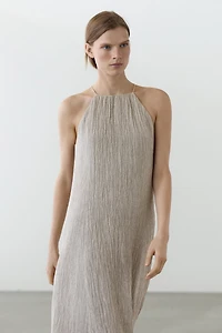 Flowing linen blend dress with gathered neckline