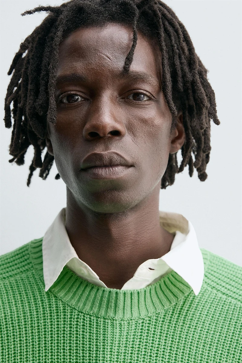 TEXTURED COTTON-CASHMERE SWEATER