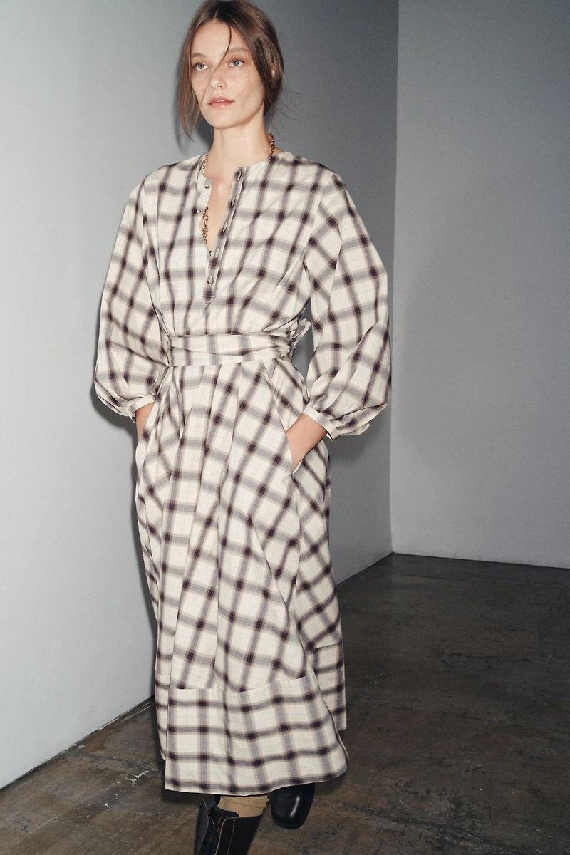 ZW COLLECTION PLAID SHIRT DRESS