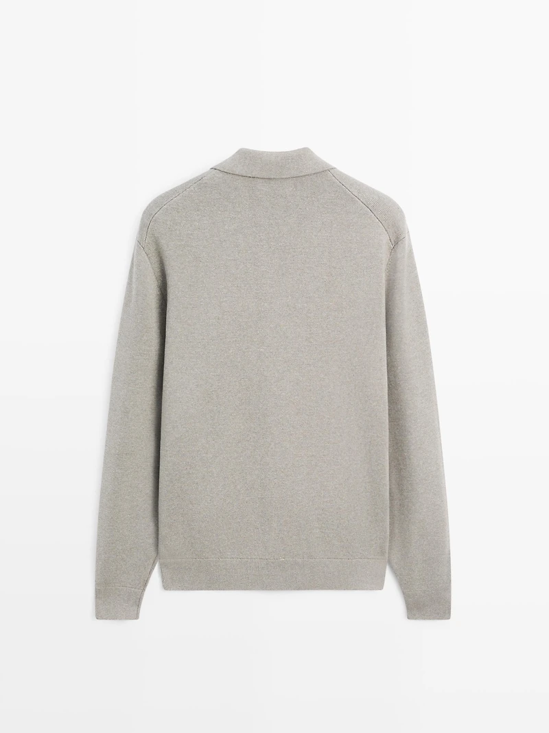 100% cotton knit cardigan with polo collar