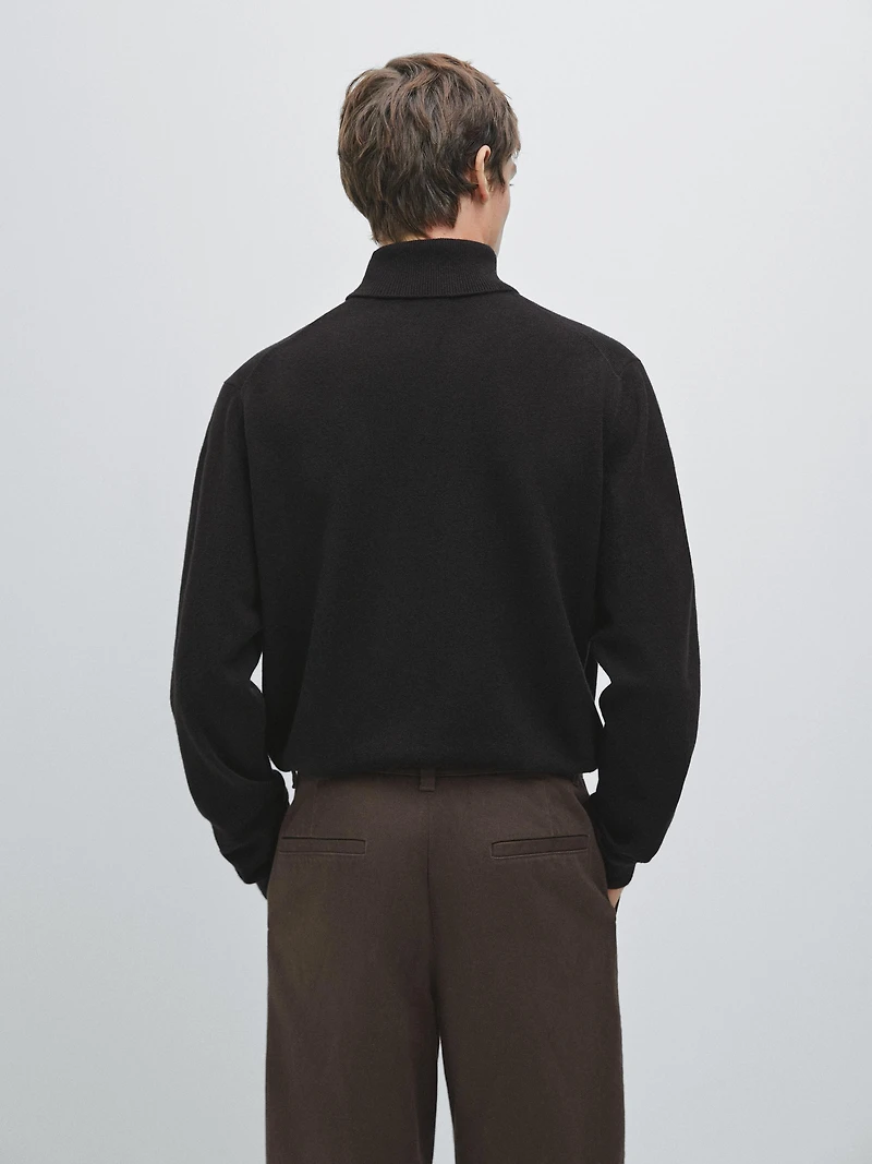 Wool blend knit sweater with high neck