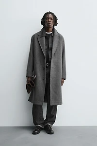 HERRINGBONE TEXTURED WOOL BLEND COAT