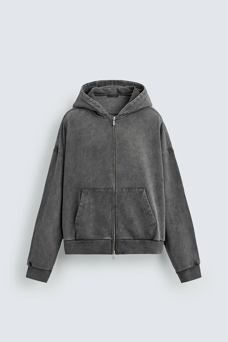 WASHED HOODED ZIP SWEATSHIRT