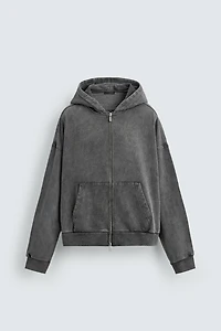 WASHED HOODED ZIP SWEATSHIRT