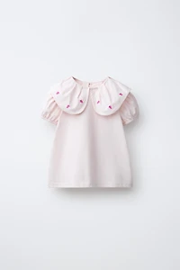 EMBROIDERED FLORAL PETER PAN COLLAR T-SHIRT