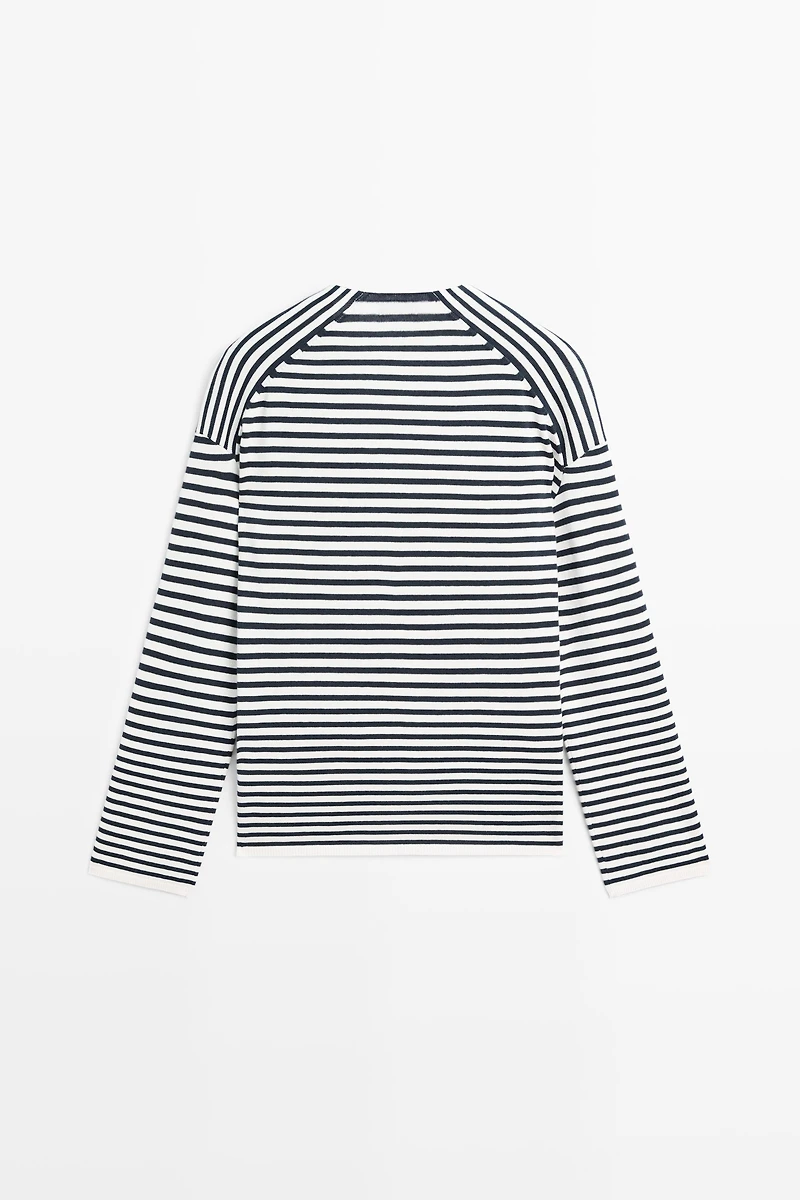 Striped V-neck knit sweater
