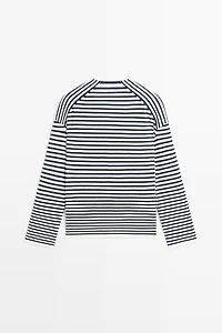 Striped V-neck knit sweater